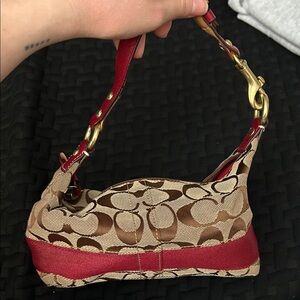 Coach Signature Brown and Red Shoulder Bag